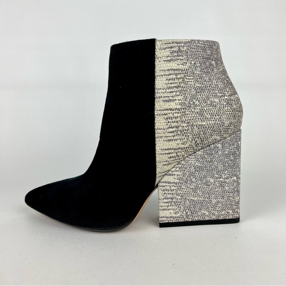 Loeffler Randall Lia Black Ivory Suede Snake Print Block Heel Bootie 6 - Picture 7 of 16